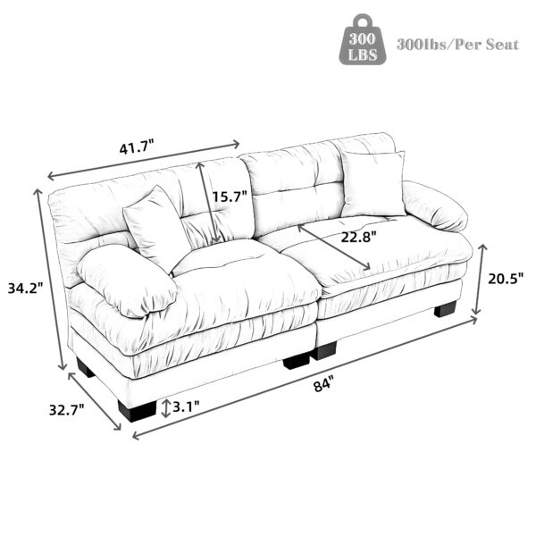 Two-seat Sectional Sofa Modular Deep Seat Sofa Couch Chenille Sofa Sleeper Comfy Upholstered Furniture for Living Room Apartment Studio Office-Gray