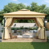 TREXM 10x12 Outdoor Gazebo Tent with Double Roofs, Patio Gazebo with Mosquito Netting and Privacy Screens, Patio Canopy for Shade and Rain for Backyard, Garden, Lawn and Deck (Beige)