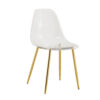 Transparent and stylish ergonomic dining chair unlocks a new experience of lightweight fashion, comfort, and stability. Transparent seat cushion, golden metal legs. One box of three.