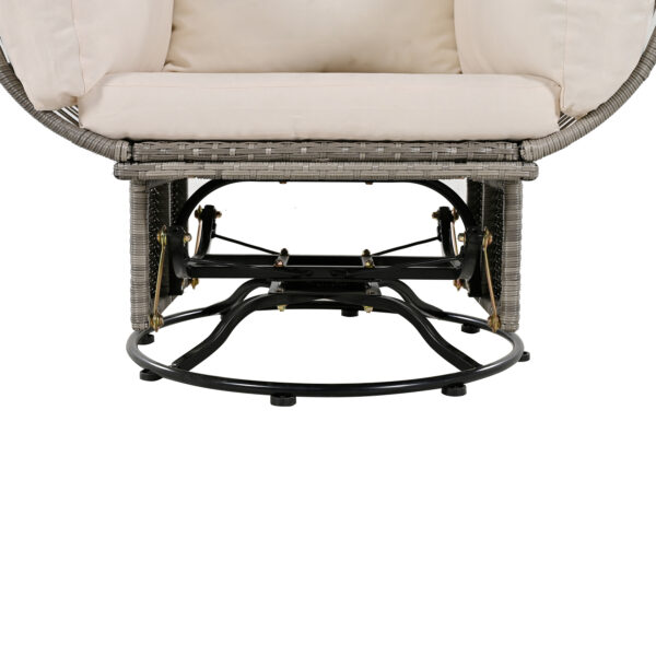TREXM Outdoor Swivel Chair with Cushions, Rattan Egg Patio Chair with Rocking Function for Balcony, Poolside and Garden (Grey Wicker + Beige Cushion)