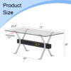 Dining table. Modern tempered glass dining table. Large modern office desk with silver plated metal legs and black MDF crossbars, suitable for both home and office use. Kitchen. 71 ''x35.4''x30 ''