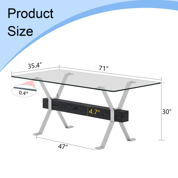 0c7cfe59b5e94cfc919c38f4645b3db3_c647d37b3bfbe91e425da339a68eb864 Dining table. Modern tempered glass dining table. Large modern office desk with silver plated metal legs and black MDF crossbars, suitable for both home and office use. Kitchen. 71 ''x35.4''x30 ''