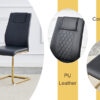 Table and chair set.63"x31.5x30" Luxurious Pandora patterned Sintered Stone Tabletop with Golden Stainless Steel Butterfly Legs.Paried With 4 Black High-quality PU Chairs With Arched Metal Legs.
