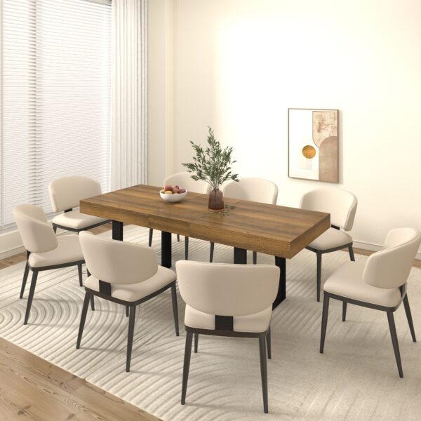 Rectangle extendable dining table for 6-10 people aged effect wood and black 160-200 cm