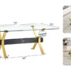 Dining table. Modern tempered glass dining table. Large modern office desk with gold plated metal legs and MDF crossbars, suitable for both home and office use. Kitchen. 79 ''x39''x30 ''  1105