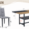 Table and chair set.71*35.4 inch Wooden And Black Spliced Dining Table With Storage Function In The Middle Of The Table Legs.Paired With 6 Light Gray Linen-Cotton Dining Chairs, Simple And Versatile.