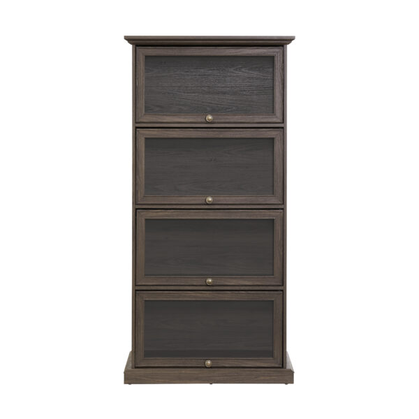 4 Tier Glass Display Cabinet for Living Room Stylish Storage Curio Cabinet with Flip Up Glass Doors Perfect Collectors Showcase Toy Figure Organizers Rack Elegant Bookcase- BROWN