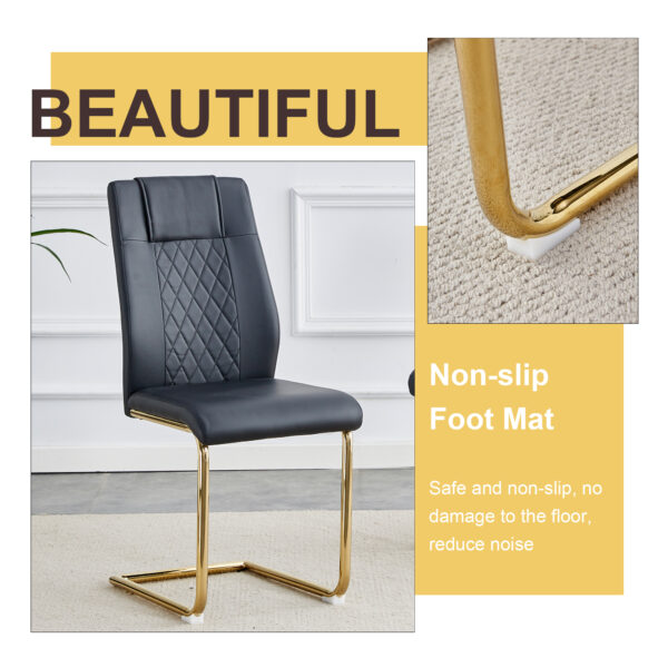 0d122a91ad974a86b4902e7df4abbdbc_6aa88b6473a03c58a951d337eb4eec9a Table and chair set.63"x31.5x30" Luxurious Cold Jade Patterned Sintered Stone Dining Table with Golden Stainless Steel Butterfly Legs.Paried With 4 Black High-quality PU Chairs With Arched Metal Legs.