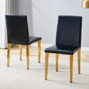 Two Black PU dining chairs, Golden Metal Legs.Simple and versatile, comfortable and accompanied. Exquisite and versatile dining chairs unlock a comfortable new experience.(Set of 2)