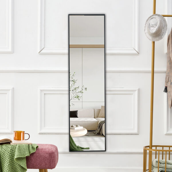 0d31ac0f3ef24187be79ff802da6994b_2fb22ddcbe20c93c880efeb30ddad810 The 4st generation aluminum alloy metal frame wall mounted full body mirror, bathroom makeup mirror, bedroom, decorative mirror, clothing store, floor mounted large mirror, black 63 "* 20"W1151127265