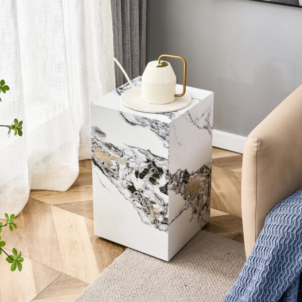 Modern white MDF + sticker material, cube fashion texture design coffee table, suitable for various situations and scenes, is a good choice for home decoration.