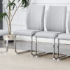Luxury Simple Arch Chair - Set of 6 Light Gray PU Material High Resilience Dining Chair with Arched Metal Silver Leg.