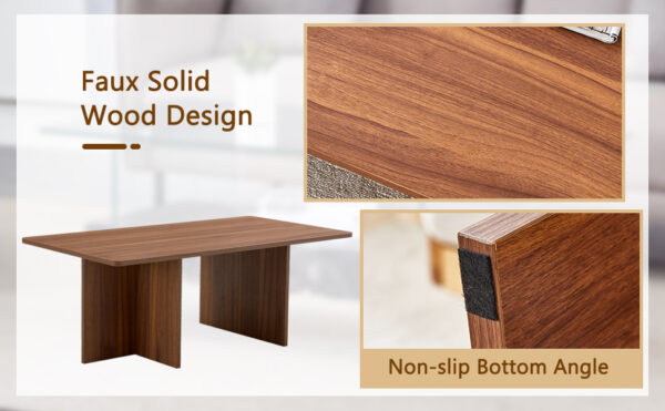 0d70e560035145e1b030c8143f888706_9f5f5bc1fb0f305a2e0bc2ec8283e655 44.8 Inch Walnut Wood Grain MDF Coffee Table - Modern Luxury, Stable Triangular Support.The coffee table is made of medium density fiberboard material and is suitable for living rooms, bedrooms,etc.