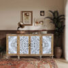 4-Door Hollow-Carved Accent Cabinet, Distressed Wood Storage Cabinet Cupboard with adjustable shelves,unique design for Kitchen, Dining Room, Living Room, Entryway, Natural wood