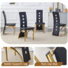 Table and chair set.63"*35.4" White Imitation Marble Pattern MDF Dining Table Set - 6 PU Chair With Black Saddleback, Geometric Pattern Backrest,Golen Curved Metal Leg..Suitable For Various Scenes.
