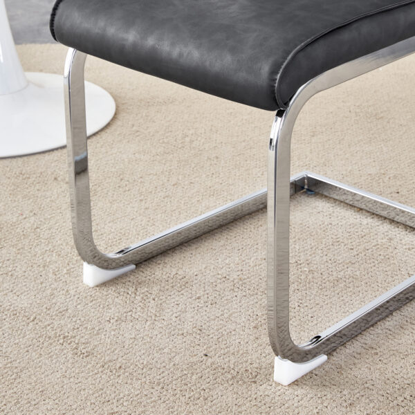 0dae9fbc35ad4688a8e4c828b346bd82_b5ab1cee178b668c2c64a5ae9f991196 Table and chair set.63"*35.4" White Imitation Marble Pattern MDF Dining Table Set - 4 Soft and Comfortable Dark Gray PU Chair With Arched Metal Silver Leg.Create Your Exclusive Low-Key Luxury Space.