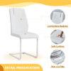 Table and chair set.71 * 35.4 inch rectangular dining table.Tempered Glass Tabletop,Silver 7-shaped Metal Table Legs.Paried With 6 White High-quality PU Chairs With Arched Metal Legs.
