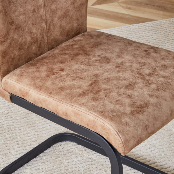 0e3fd6ad0ca14a088e3d185e66ac3ade_589fd1d1160ed7033d9c01693d9918d5 Table and chair set.Wood Texture MDF Coffee Table - Reinforced with Tempered Glass Legs.Paired with 4 brown technology fabric chairs with Featuring arched black legs.