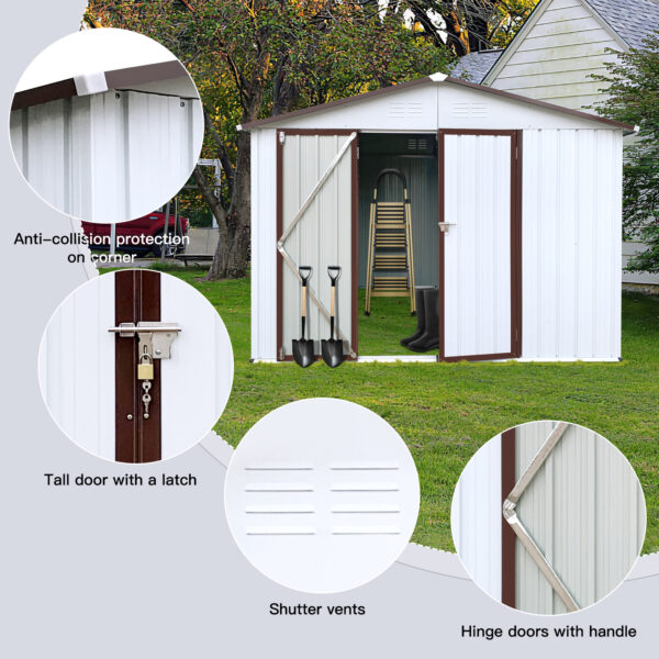Metal garden sheds 6ftx8ft outdoor storage sheds white+offee