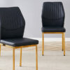 Luxury Simple Chair - Set of 6 BLACK PU Material High Resilience Dining Chair with Metal Gold Leg.The Chair Back Has a Vertical Stripe Design With Smooth And Uniform Lines.