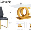 Table and chair set.Subtle Luxury Tempered Glass Dining Set - 63"x35.4" with 6 Black PU Chairs with golden C-tube metal leg.Arched Metal Gold Leg.White imitation marble texture sticker Tabletop.