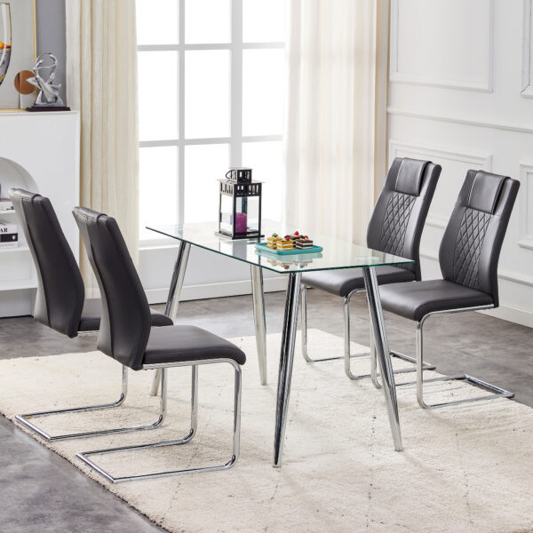 Modern Dining Chairs with Faux Leather Padded Seat Dining Living Room Chairs Upholstered Chair with Metal Legs Design for Kitchen, Living, Bedroom, Dining Room Side Chairs Set of 6 (Black+PU ) C-001