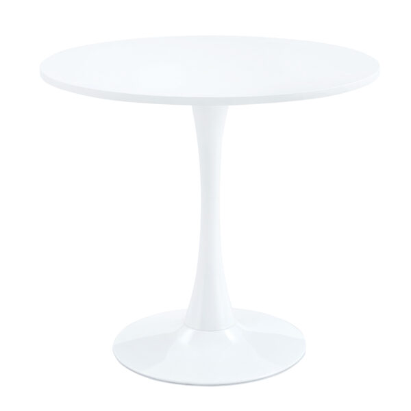 0ec7bf22104f48a2abdbda5954843b47_9cc099804c59e3a8780ebbb2e50970c0 Table and chair set.Hourglass-Shaped Stable Small Round Table -31.9" * 31.9" With 4 Soft and Comfortable White PU Chair With Arched Metal Silver Leg.Create Your Exclusive Low-Key Luxury Space.