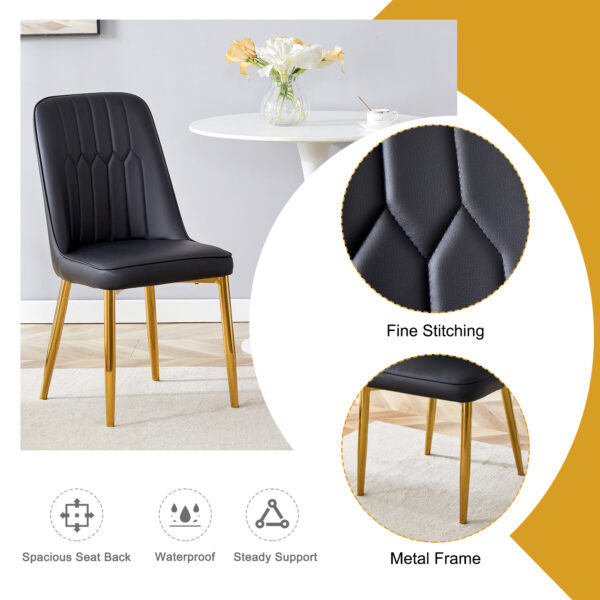 0ecd0a9620ce4c6899ad188be237ef19_0587951c8cb931f81476fc485e7d4d32 4 modern dining chairs, sleek PU leather backrest, and gold metal legs bring a comfortable home experience to the kitchen, bedroom, and office.