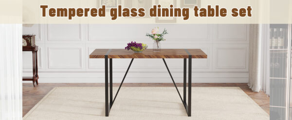 0edddadb873b431f9d692c592c0288b4_2c637b59ce4d0bf545f4fe59e507c66c A minimalist retro rectangular dining table with a specially textured top and black metal legs.Contemporary Minimalist MDF Dark Wood Textured Tabletop.Able To Give People A Visual Beauty With Rules.