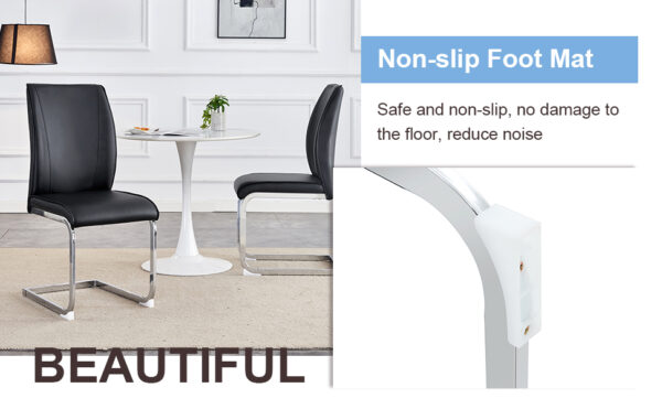0ee2df5abfe7408cb70acc4e925a6000_ed3acb6e54f2092b53b2a5908438b458 Luxury Simple Arch Chair - Set of 4 Black PU Material High Resilience Dining Chair with Arched Metal Silver Leg.