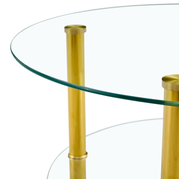 0ee743578d674bc1a4279d9918a99851_d84f1e280a9ad760f668014092dbdc03 Contemporary Minimalist Double Layer Tempered Glass Coffee Table - 27.5" Top and 23.6" Bottom.Reinforced Glass Tabletop,Stainless Steel Gold Plated Legs.