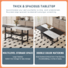 Table and chair set.71*35.4 inch White And Black Spliced Dining Table With Storage Function In The Middle Of The Table Legs.Paired With 8 Light Gray Linen-Cotton Dining Chairs, Simple And Versatile.
