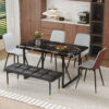 Table and chair set.Modern Black Marble Pattern MDF Dining Table Set - 55"x31.4" with 4 Extended Seat Cushion PU Dining Chairs and 1 Bench,A Choice of Subtle Luxury for Modern Homes.