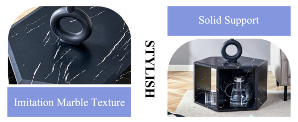 0f2aad6a7ecf4fd09ed2bcb10cd832e5_5432f9d9550b18759dc587397f5418f0 Hexagonal MDF coffee table, characteristic pattern stickers, multi-hole design to give more storage space, simple and convenient design makes it suitable for all kinds of style scenes.
