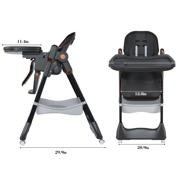 Adjustable Baby High Chair 0-6 Years – Portable Infant Feeding Seat with Safety Belt, Silent Lockable Wheels & Easy-Clean Design for Home, Dining, Living Room, Bedroom (Black)