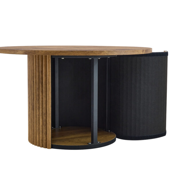 0f7d3d2a21dd42798df83fff9d8ec3e2_d874d96336aad39f8f4aca3b8c43894a A modern circular coffee table with a diameter of 27.5 inches interprets home aesthetics and practicality. MDF material,cylindrical table leg design.Becoming the visual focal point of home decoration.