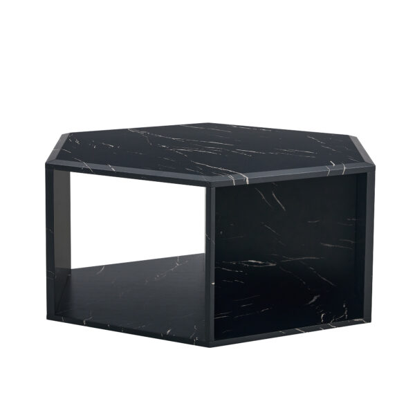 0f87a47e4e81458b987c2159c885afde_ba34b9f142d8589db4b7e2f777bd7f4e Hexagonal MDF coffee table, characteristic pattern stickers, multi-hole design to give more storage space, simple and convenient design makes it suitable for all kinds of style scenes.