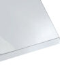Modern minimalist coffee table. Transparent tempered glass tabletop with silver MDF pillars. Suitable for living room and dining room