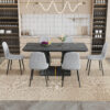 Table and chair set.Black Marble Pattern MDF Dining Table Set - 63"x35.4" with 6 Light Gray Linen Fabric Chairs.Integrated Seat and Backrest,Linen-Cotton Material.Suitable for kitchen,Dining room,etc.