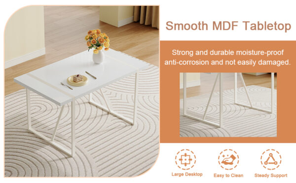 0f9a38eef7d14a85b39ac97467e19161_558e1e29803f4a420599eea8415e69aa 55"x31.5"Cream-Style White MDF Dining Table Set with 6 Armless Chairs.The backrest of the dining chair is designed with multiple vertical stripes.Adding a warm atmosphere to your family.