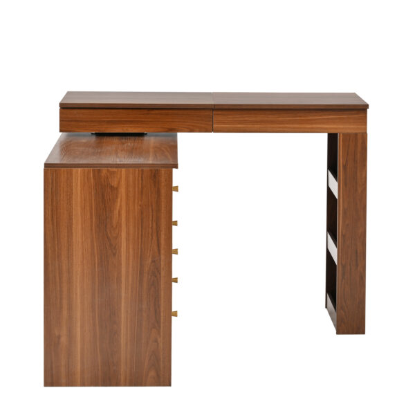 Vanity Desk with Mirror and Lights, Makeup Vanity Table with Flip-Top Tabletop and Storage 7 Drawers, 9 Compartments, 3 Shelves, 3 Color Modes Adjustable Makeup Table for Bedroom, Walnut