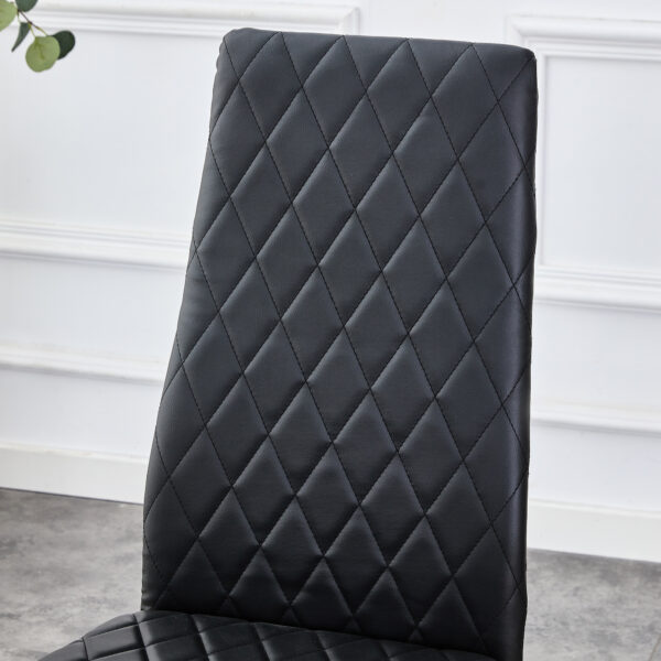 Grid armless high backrest dining chair, black chair and 6-piece set of electroplated metal legs, office chair. Suitable for restaurants, living rooms, kitchens, and offices.W115163430  0924
