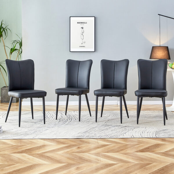 0fd99f15d7114c8781e4fa82a5c747ed_20231018_c029f5bd93b4ab599eb3dc831ab0f7b8 Modern Black PU Chair Set - Four Pieces, The backrest has a vertical and smooth line design.Suitable for placement in kitchen, living rooms, and other venues.W1151116744
