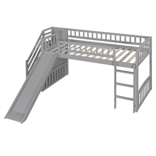 Stairway Twin Size Loft Bed with Two Drawers and Slide,Gray(OLD SKU:LT000515AAE)