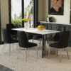Table and chair set.63*31.4 Inch Luxurious Cold Jade Sintered Stone Dining Table Set - 6 Black Chairs With Silver Metal Legs.Modern Light Luxury.Perfect For Dinner Room,Meeting Room,Kitchen,etc.