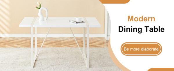 10334ef0d2c741ce93c0c7eb9f3a5498_f434c2ddf653a40507026790a365536e Industrial rectangular MDF Cream style dining table for 4-6 people with 1.5 inch thick MDF top and white metal legs frame for work desk, kitchen, terrace, dining room