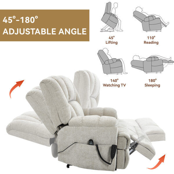 Dual Motor Heat Massage Infinite Position Up to 350 LBS Electric Power Lift Recliners with Power-Remote, Medium-firm and Heavy Duty, Beige