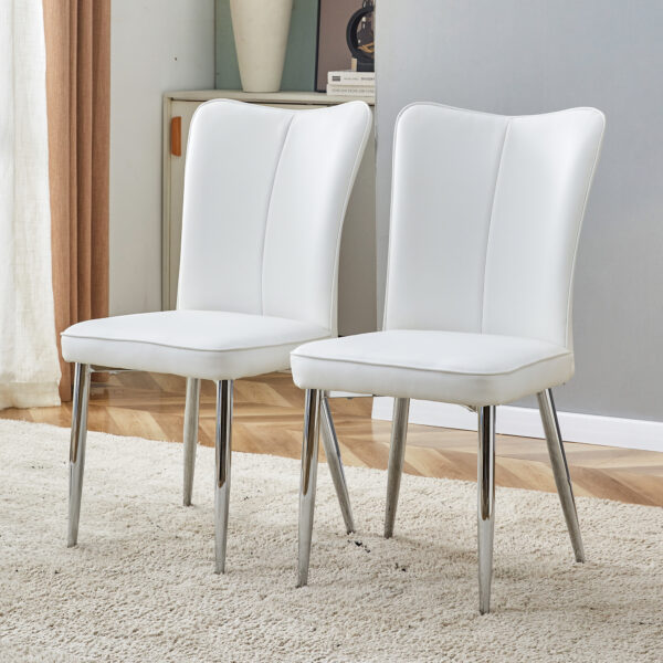 1058ae0612284651918d2a5ffe991d2d_20231018_73a880283c1e0af4725d53efdf8b86cf Modern minimalist dining chairs, office chairs. 2-piece set of white PU seats with silver metal legs. Suitable for restaurants, living rooms, and offices.W1151116745