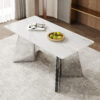 63"x31.5x30" Luxurious Snow Mountain Stone Sintered Stone Dining Table with Silver Stainless Steel Butterfly Legs.The tabletop is designed to be scratch and heat resistant.