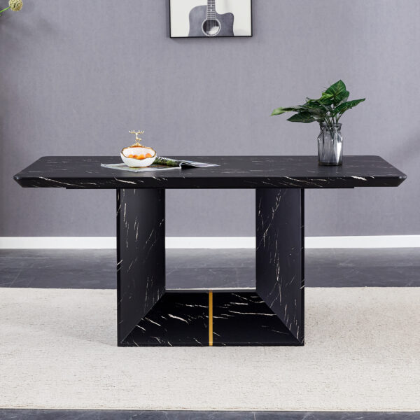 This modern dining table with MDF marbled design gives you a luxurious and elegant feel, adding a touch of elegance whether it is a family dinner or entertaining guests.